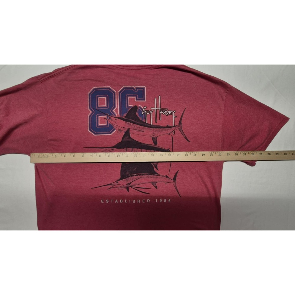 Guy Harvey men's red‎ fishing logo graphic t-shirt 86 swordfish two sided sz. XL - Picture 8 of 9
